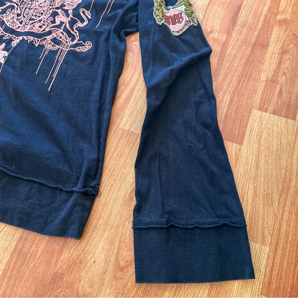 Johnny Was LA Black Long Sleeve Embroidered Shirt Top Floral Logo Amour Heart M - Picture 7 of 14